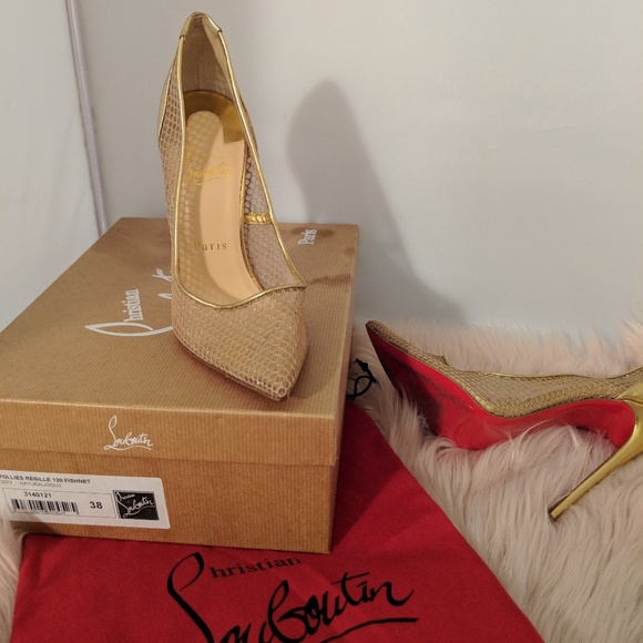 Christian Louboutin Follies Resille Gold Pumps - Picture 6 of 8